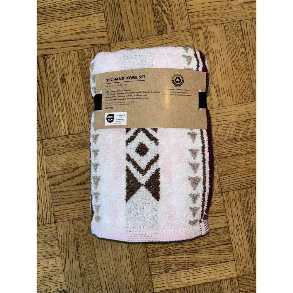 Wrangler Westmount Brown Aztec Western Southwest QuickDry Hand Towel 2 Pcs Set